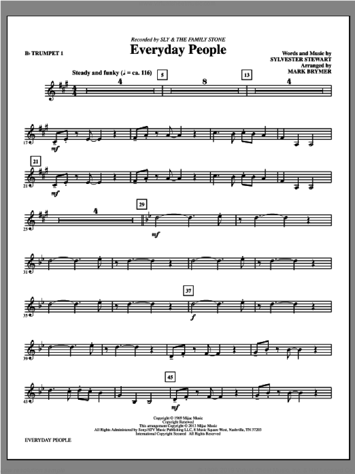 Everyday People (complete set of parts) sheet music for orchestra/band by Mark Brymer and Sly & The Family Stone, intermediate skill level