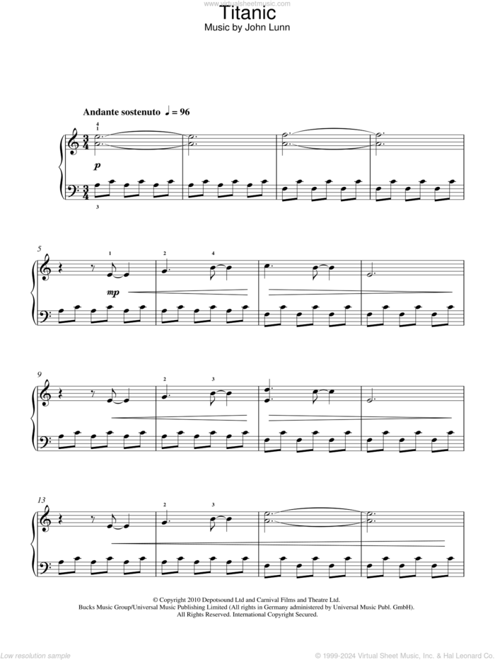 Titanic (from Downton Abbey), (easy) sheet music for piano solo by John Lunn, easy skill level