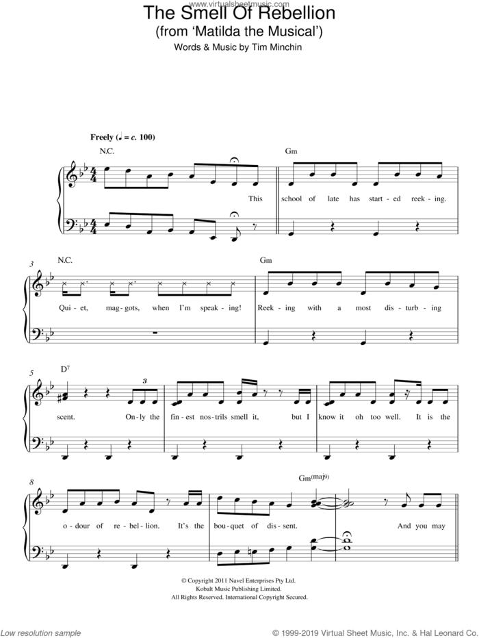 The Smell Of Rebellion ('From Matilda The Musical') sheet music for piano solo by Tim Minchin, easy skill level