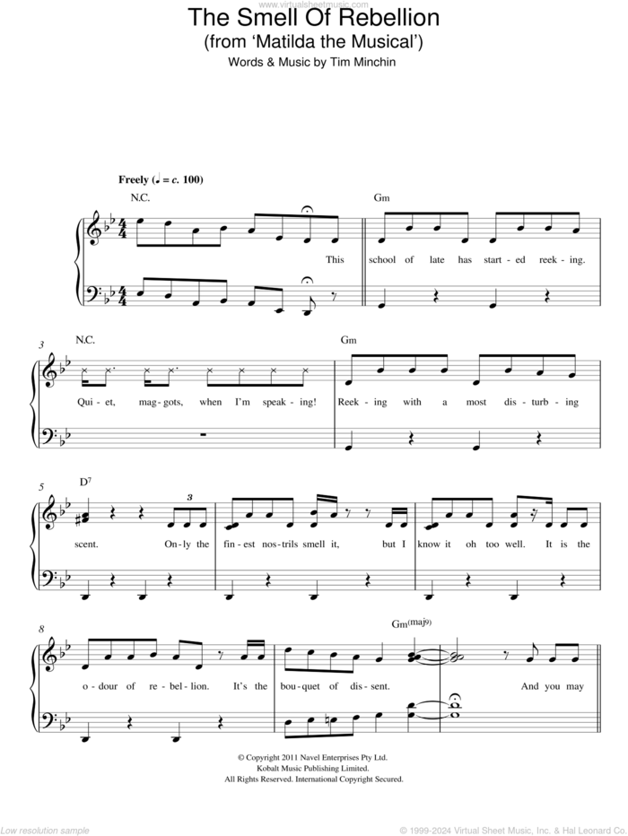 The Smell Of Rebellion ('From Matilda The Musical') sheet music for piano solo by Tim Minchin, easy skill level