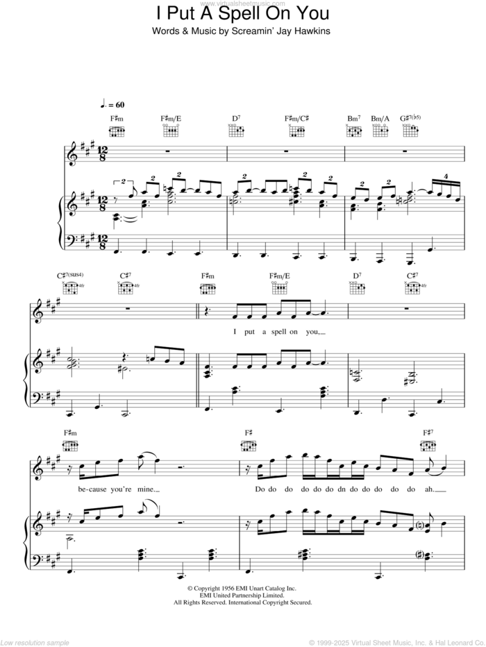 I Put A Spell On You sheet music for voice, piano or guitar by Nina Simone, intermediate skill level