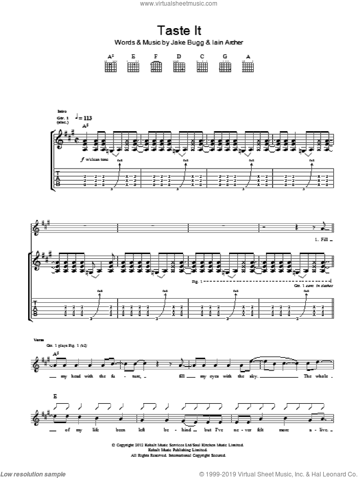 Taste It sheet music for guitar (tablature) by Jake Bugg and Iain Archer, intermediate skill level