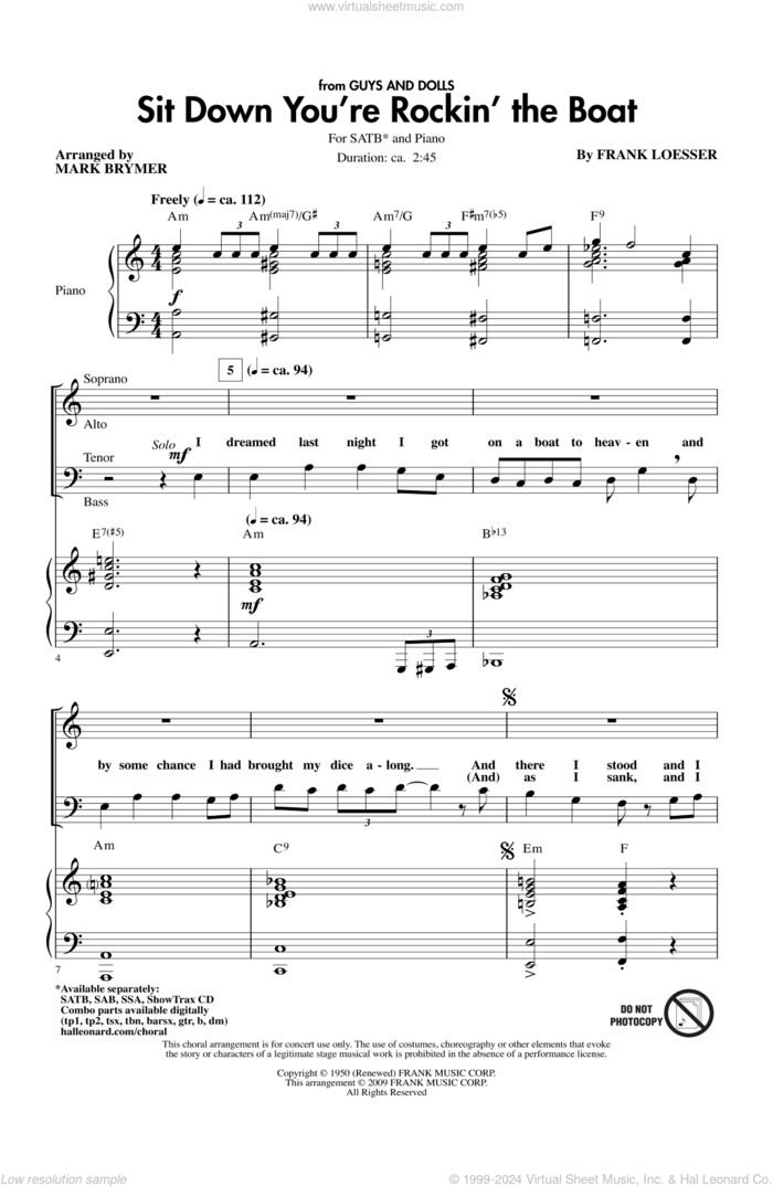 Sit Down You're Rockin' The Boat sheet music for choir (SATB: soprano, alto, tenor, bass) by Mark Brymer, intermediate skill level