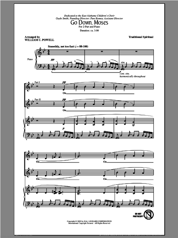 Go Down, Moses sheet music for choir (2-Part) by William C. Powell, intermediate duet