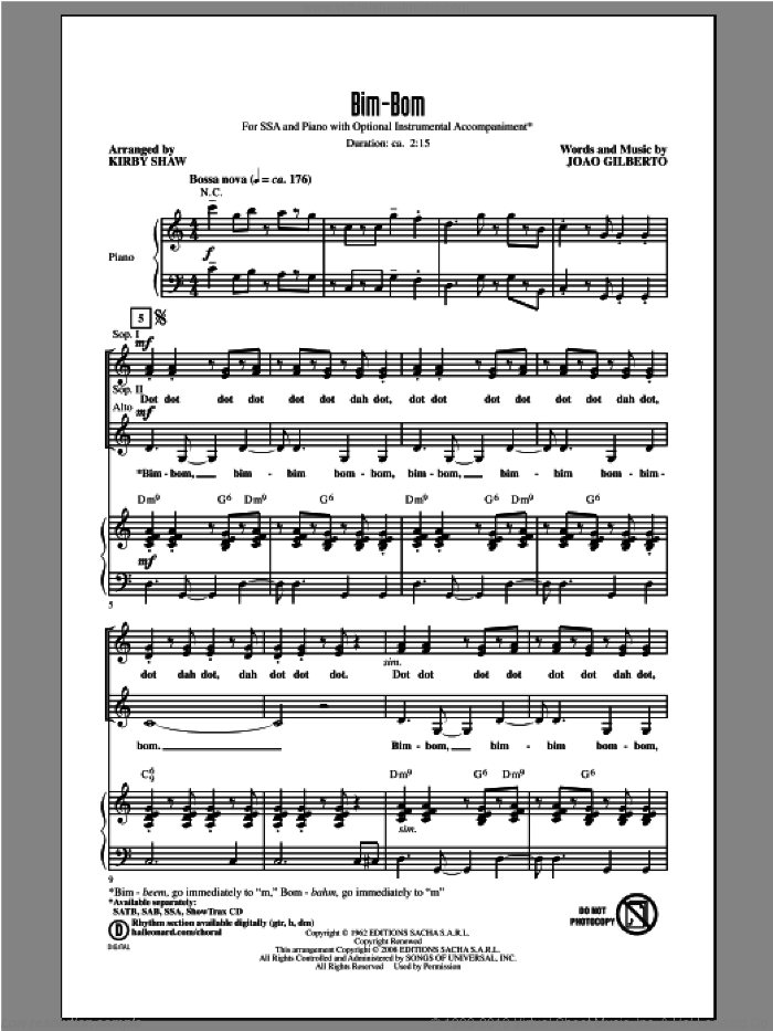 Bim-Bom sheet music for choir (SSA: soprano, alto) by Kirby Shaw, intermediate skill level
