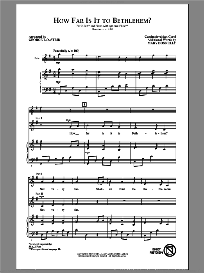 How Far Is It To Bethlehem? sheet music for choir (2-Part) by Mary Donnelly and George L.O. Strid, intermediate duet
