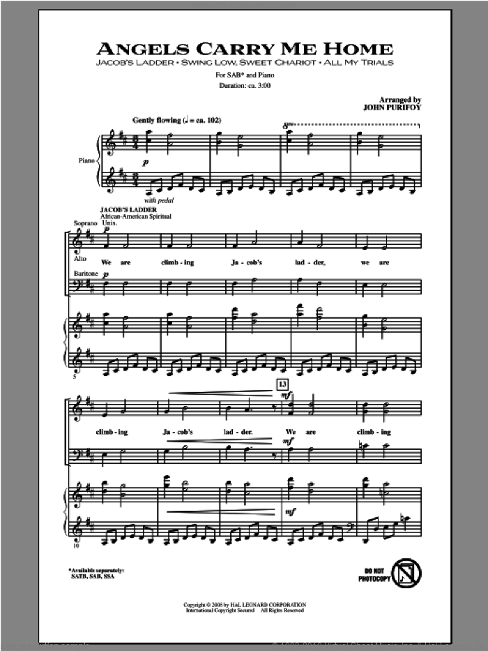 Angels Carry Me Home (Medley) sheet music for choir (SAB: soprano, alto, bass) by John Purifoy, intermediate skill level