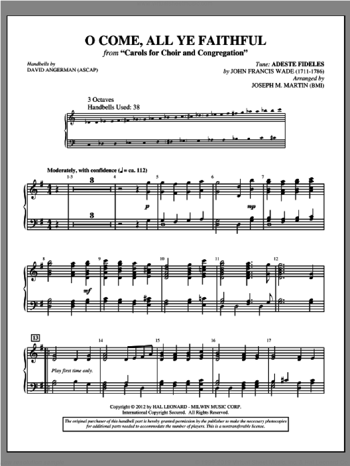 Carols for Choir and Congregation (Collection) (complete set of parts) sheet music for handbells by Joseph M. Martin, intermediate skill level