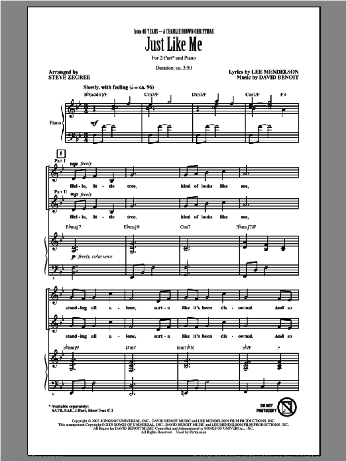 Just Like Me sheet music for choir (2-Part) by Vanessa Williams, David Benoit and Steve Zegree, intermediate duet