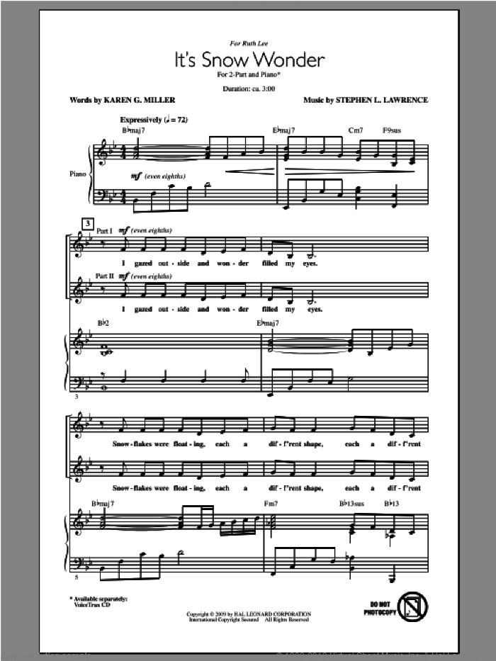 It's Snow Wonder sheet music for choir (2-Part) by Steve Lawrence, intermediate duet