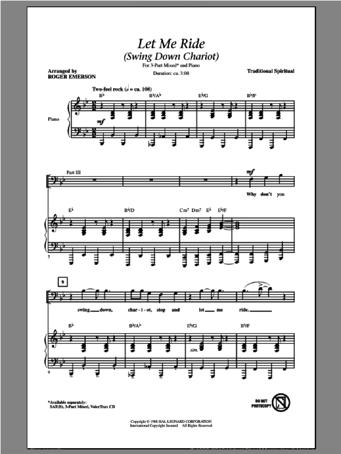 Let Me Ride sheet music for choir (3-Part Mixed) by Roger Emerson, intermediate skill level