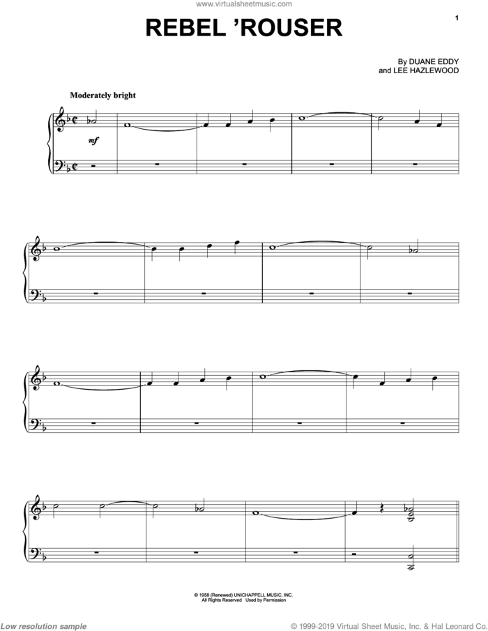 Rebel 'Rouser sheet music for voice, piano or guitar by Duane Eddy and Lee Hazlewood, intermediate skill level