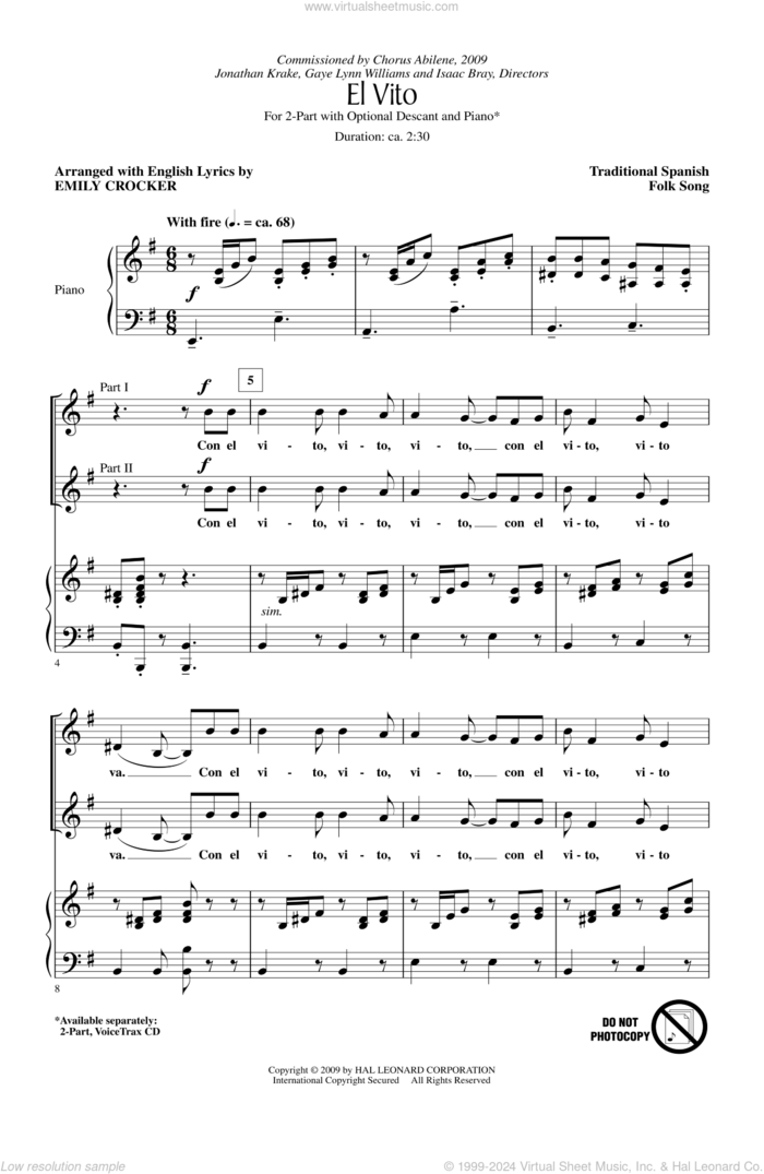 El Vito (arr. Emily Crocker) sheet music for choir (2-Part) by Emily Crocker and Miscellaneous, intermediate duet