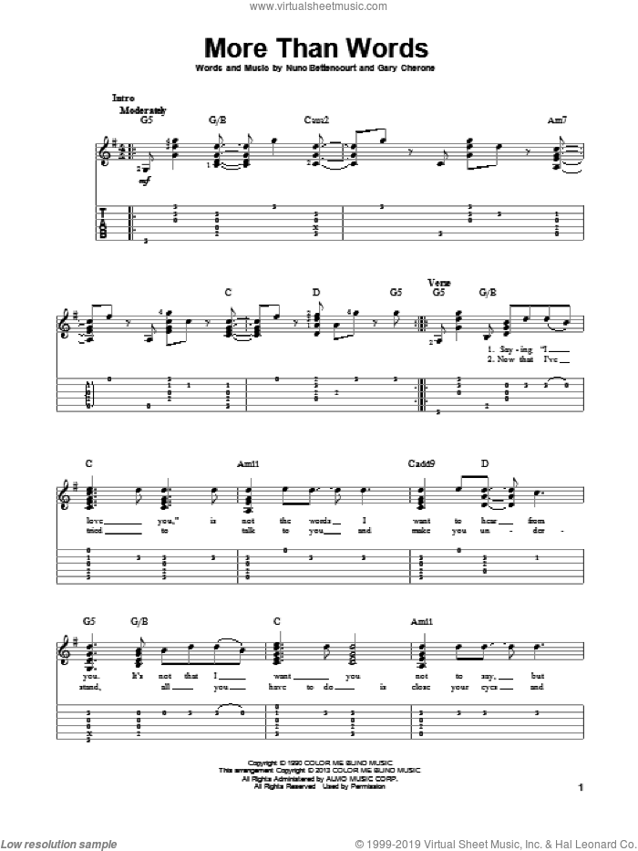 More Than Words sheet music for guitar solo by Extreme, intermediate skill level