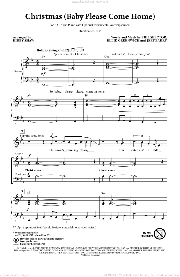 Christmas (Baby Please Come Home) sheet music for choir (SAB: soprano, alto, bass) by Kirby Shaw, intermediate skill level