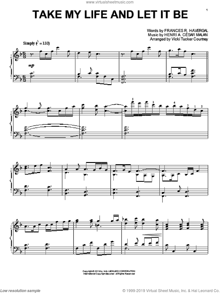 Take My Life And Let It Be sheet music for piano solo by Vicki Tucker Courtney, intermediate skill level