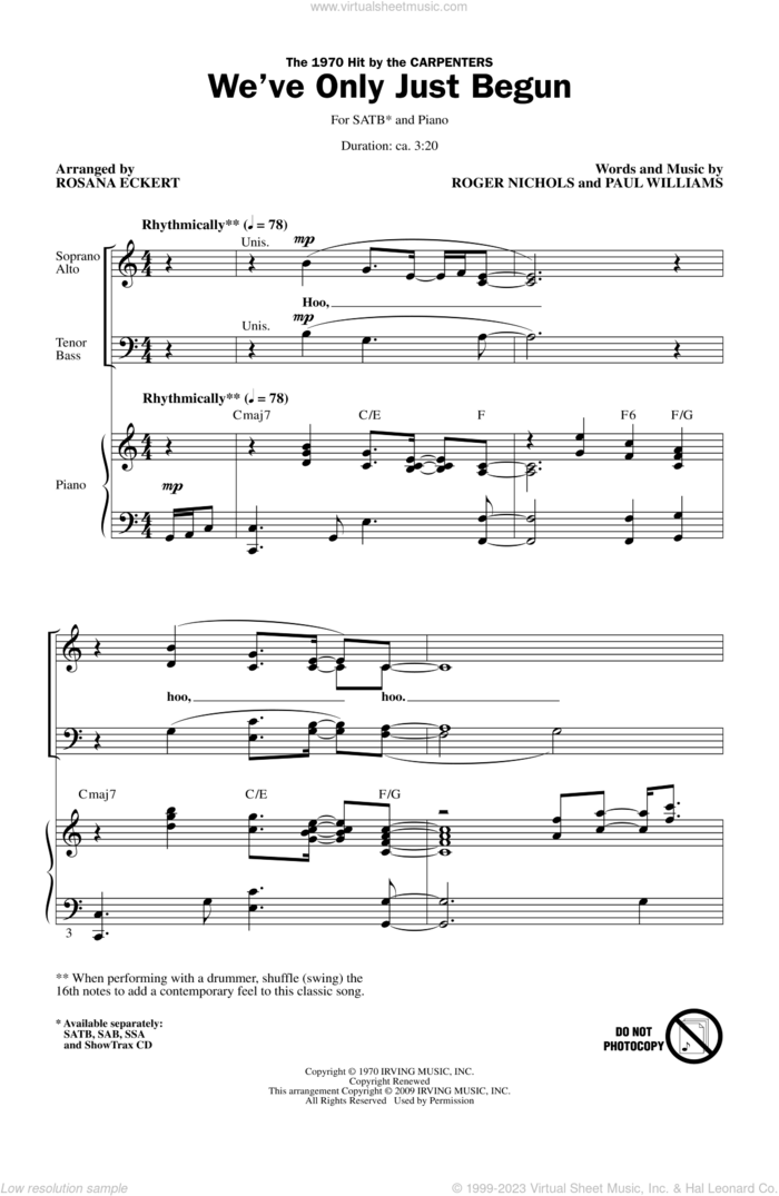We've Only Just Begun sheet music for choir (SATB: soprano, alto, tenor, bass) by Rosana Eckert, intermediate skill level