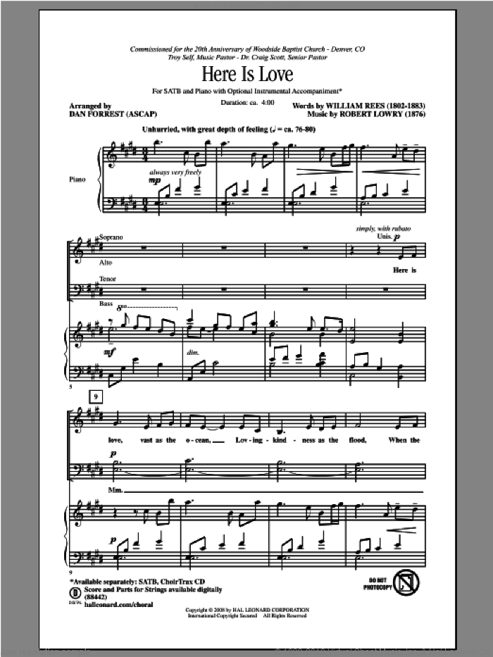 Here Is Love sheet music for choir (SATB: soprano, alto, tenor, bass) by Dan Forrest, intermediate skill level