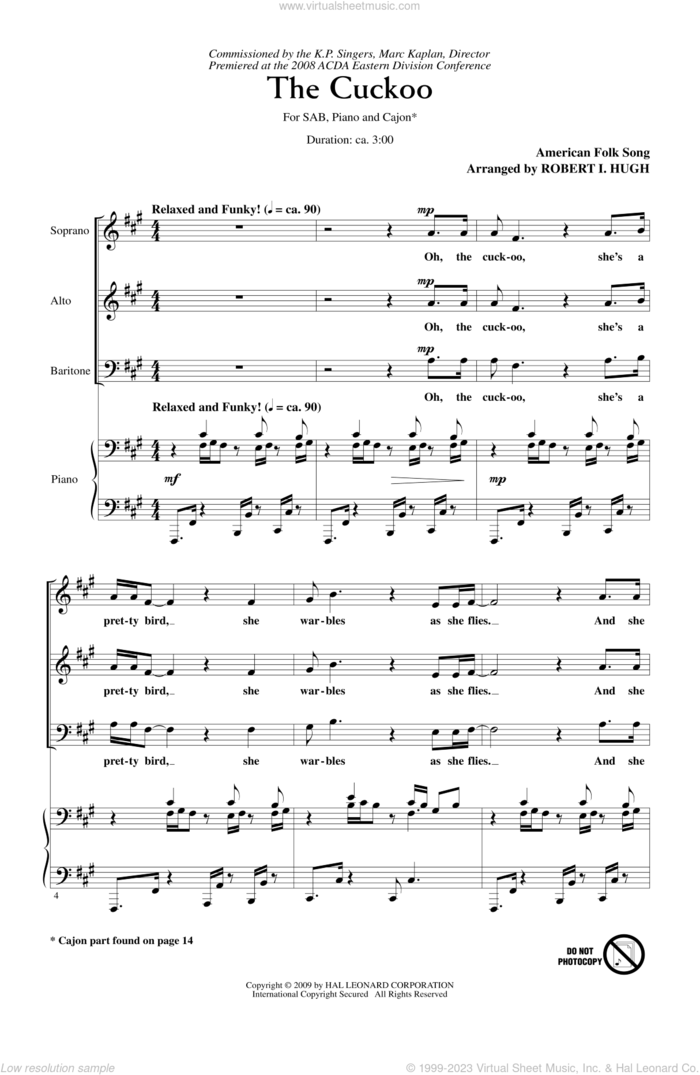 The Cuckoo sheet music for choir (SAB: soprano, alto, bass) by Robert Hugh, intermediate skill level