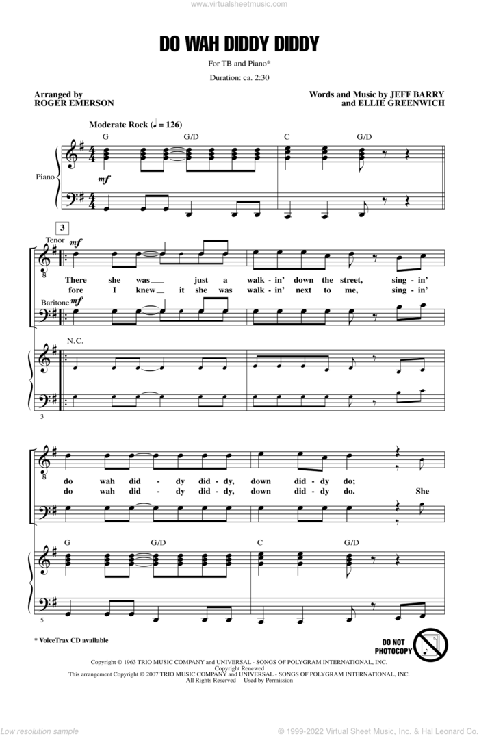 Do Wah Diddy Diddy sheet music for choir (TB: tenor, bass) by Roger Emerson, intermediate skill level