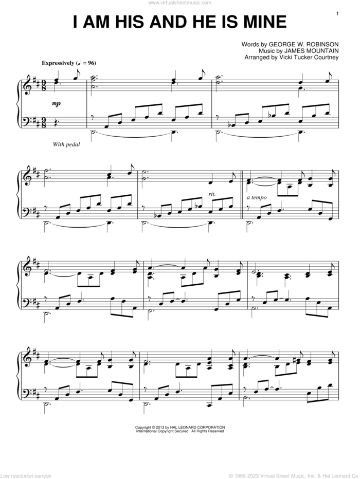 I Am His And He Is Mine sheet music for piano solo by Vicki Tucker Courtney, intermediate skill level