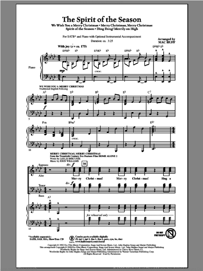 The Spirit of the Season (Medley) sheet music for choir (SATB: soprano, alto, tenor, bass) by Mac Huff, intermediate skill level