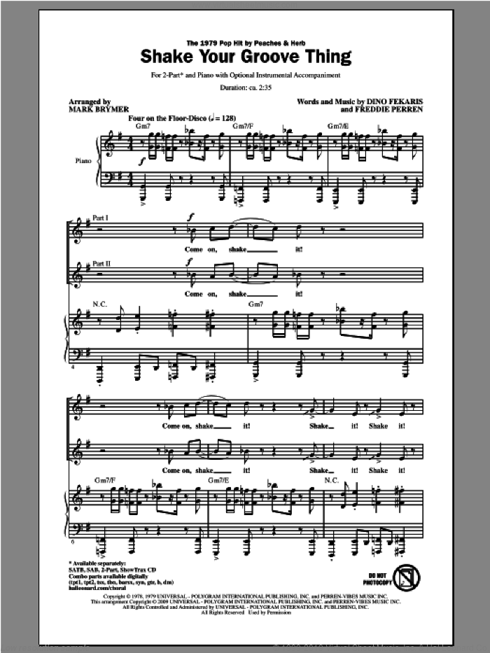 Shake Your Groove Thing sheet music for choir (2-Part) by Mark Brymer and Peaches & Herb, intermediate duet
