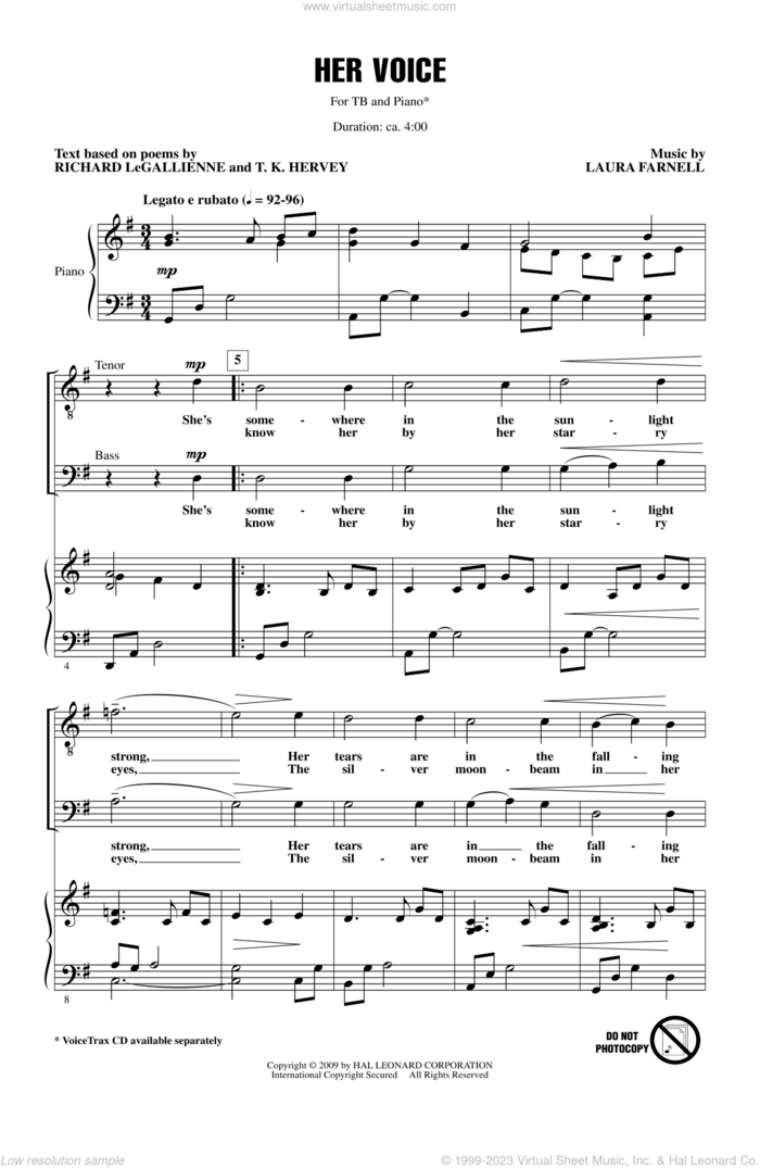 Her Voice sheet music for choir (TB: tenor, bass) by Laura Farnell, intermediate skill level
