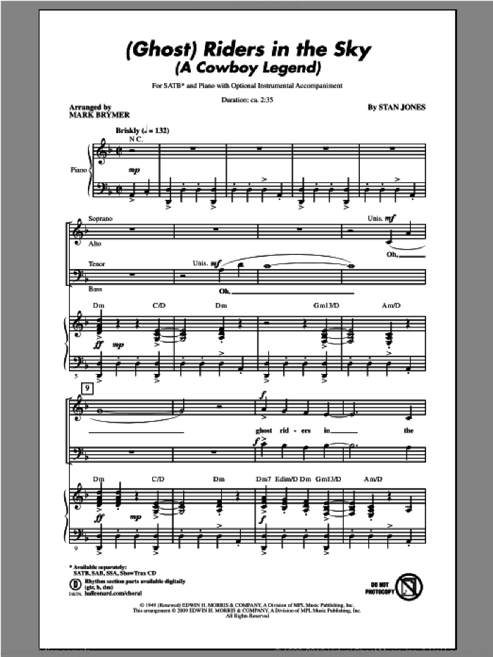 (Ghost) Riders In The Sky (A Cowboy Legend) sheet music for choir (SATB: soprano, alto, tenor, bass) by Mark Brymer and Johnny Cash, intermediate skill level