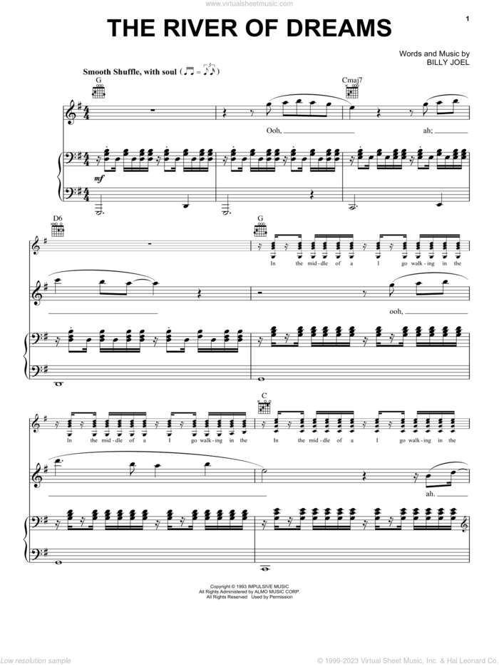 The River Of Dreams sheet music for voice, piano or guitar by Billy Joel, intermediate skill level