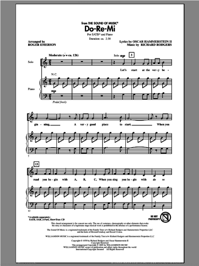 Do-Re-Mi (arr. Roger Emerson) sheet music for choir (SATB: soprano, alto, tenor, bass) by Rodgers & Hammerstein and Roger Emerson, intermediate skill level