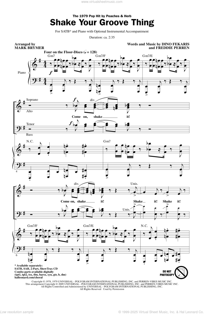 Shake Your Groove Thing sheet music for choir (SATB: soprano, alto, tenor, bass) by Mark Brymer and Peaches & Herb, intermediate skill level