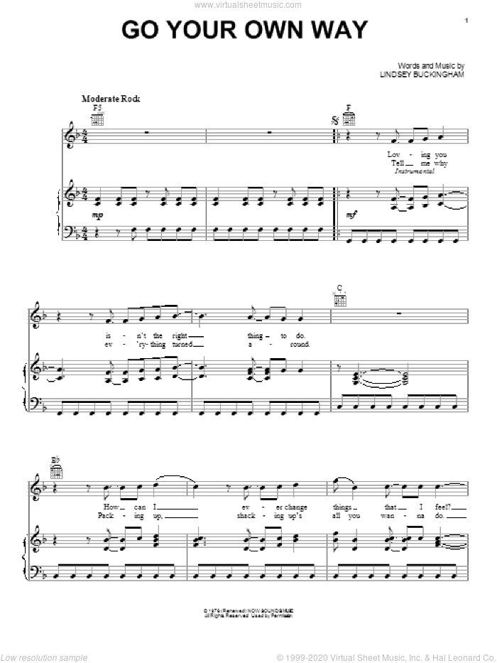 Go Your Own Way sheet music for voice, piano or guitar by Fleetwood Mac, intermediate skill level