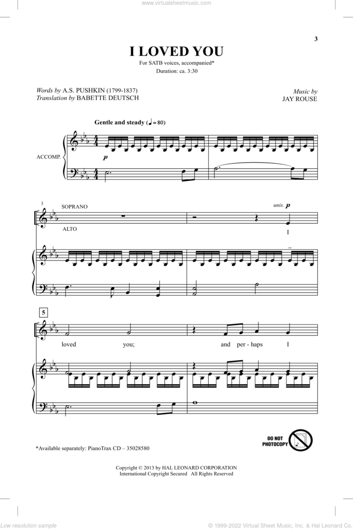 I Loved You sheet music for choir (SATB: soprano, alto, tenor, bass) by Jay Rouse, intermediate skill level