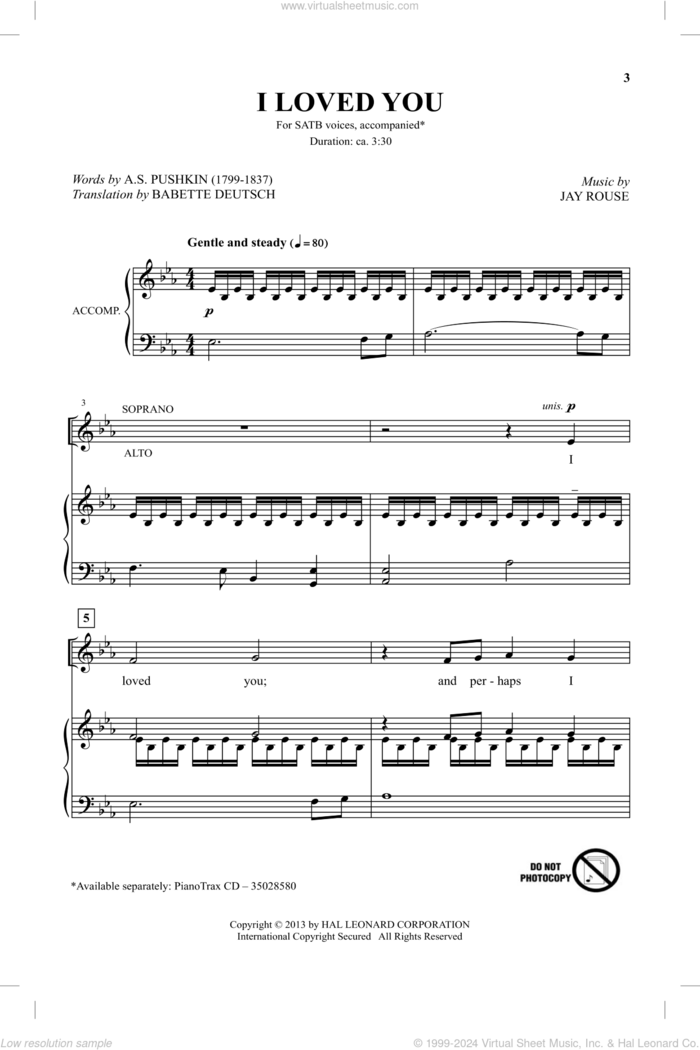 I Loved You sheet music for choir (SATB: soprano, alto, tenor, bass) by Jay Rouse, intermediate skill level