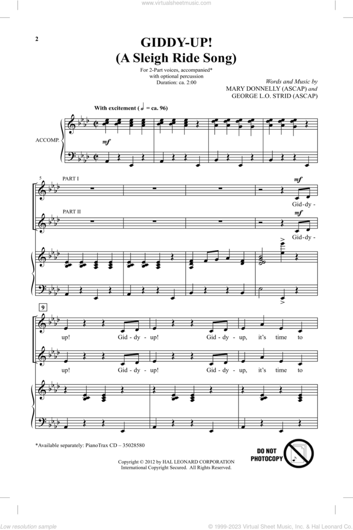 Giddy-Up! sheet music for choir (2-Part) by Mary Donnelly and George L.O. Strid, intermediate duet