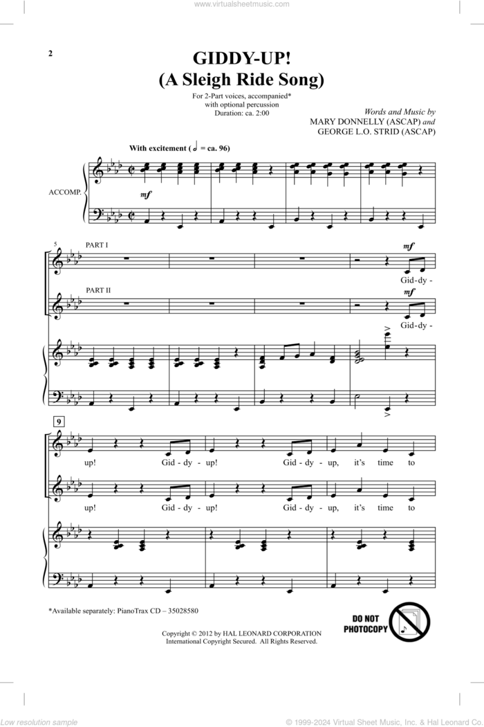 Giddy-Up! sheet music for choir (2-Part) by Mary Donnelly and George L.O. Strid, intermediate duet