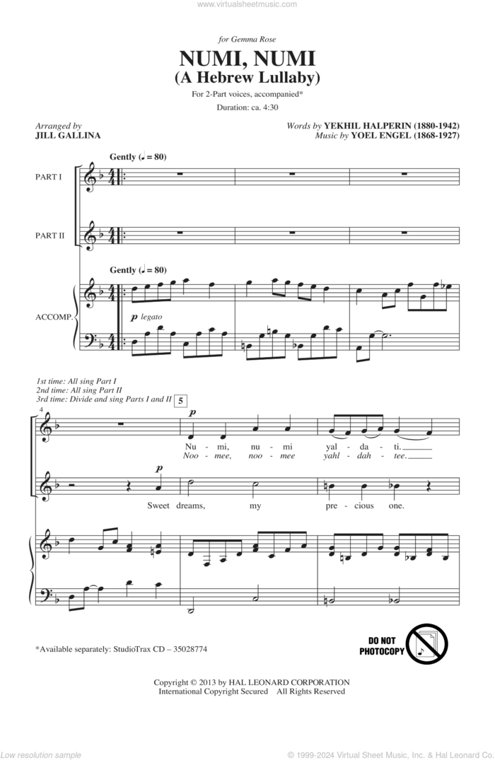 Numi, Numi sheet music for choir (2-Part) by Jill Gallina, intermediate duet