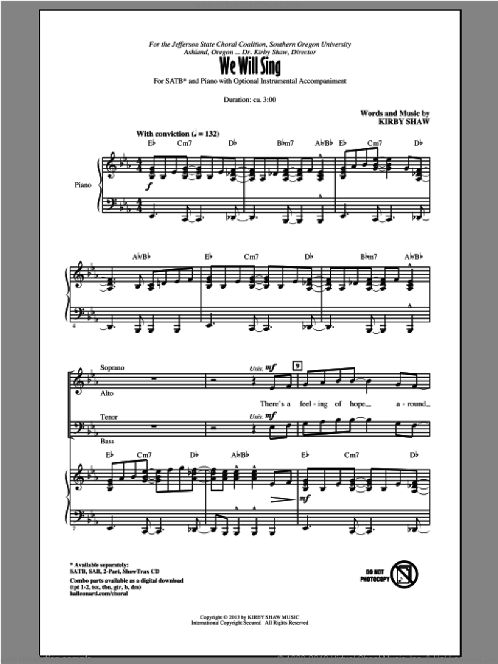We Will Sing sheet music for choir (SATB: soprano, alto, tenor, bass) by Kirby Shaw, intermediate skill level