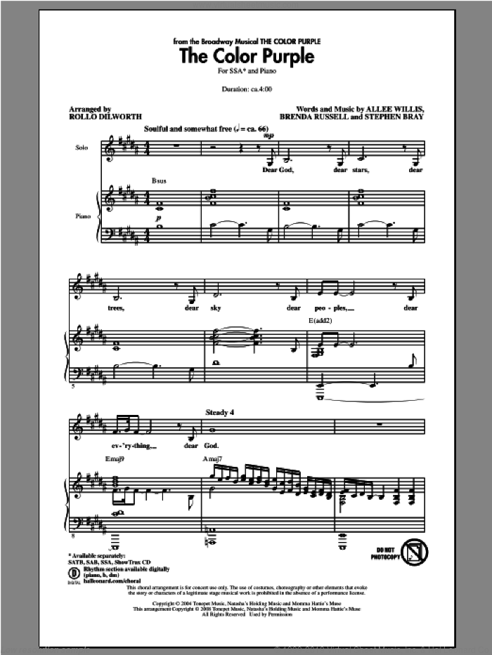 The Color Purple sheet music for choir (SSA: soprano, alto) by Rollo Dilworth, intermediate skill level