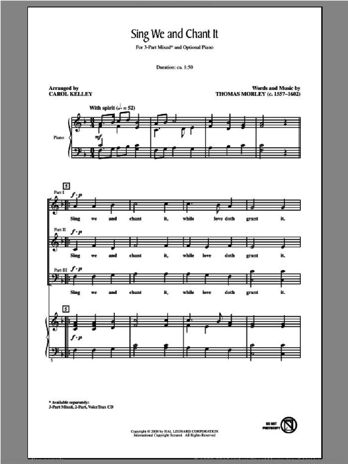 Sing We And Chant It sheet music for choir (3-Part Mixed) by Carol Kelley, intermediate skill level