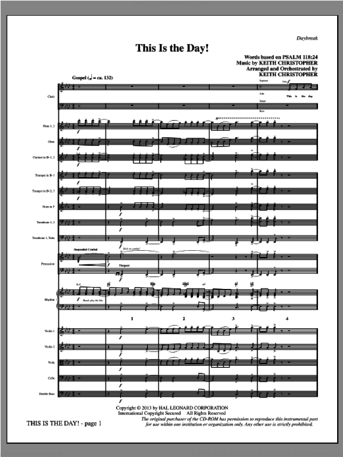 This Is the Day! (COMPLETE) sheet music for orchestra/band by Keith Christopher, intermediate skill level