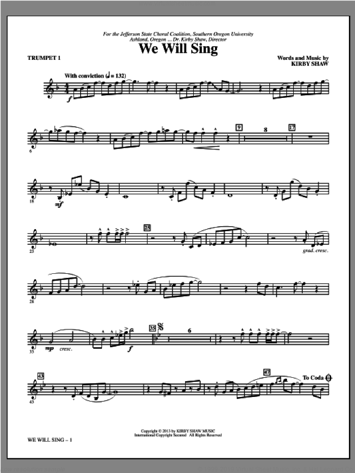 We Will Sing (complete set of parts) sheet music for orchestra/band by Kirby Shaw, intermediate skill level