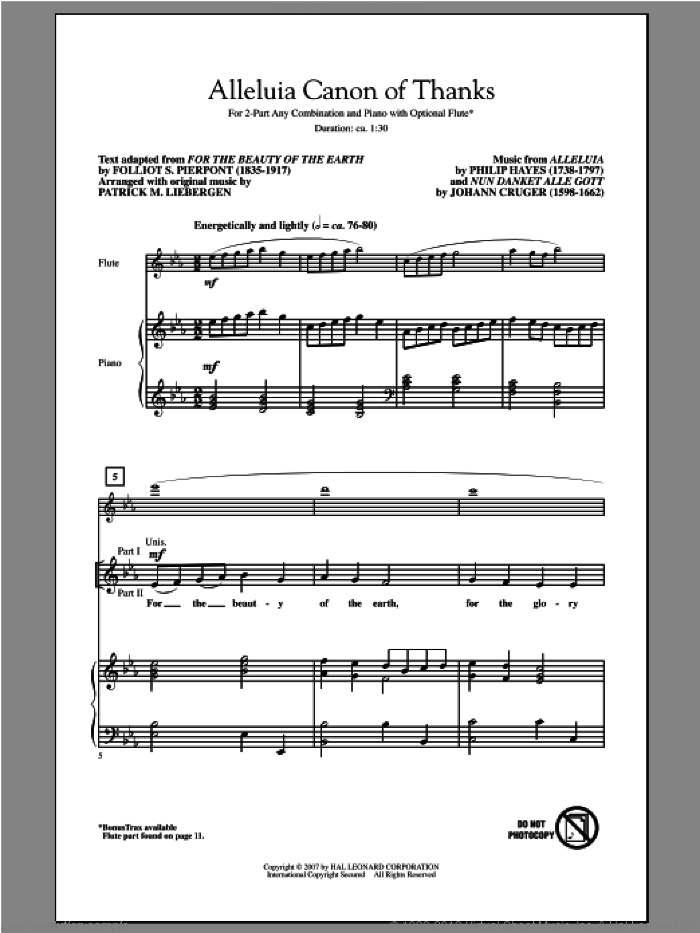 Alleluia Canon Of Thanks sheet music for choir (2-Part) by Patrick Liebergen, intermediate duet