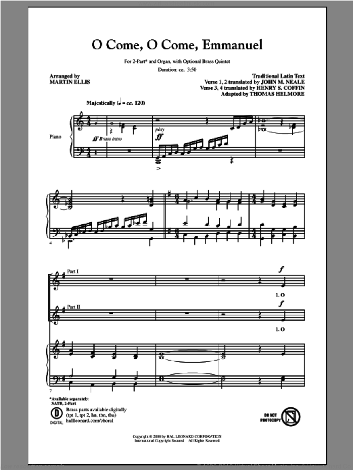 O Come, O Come, Emmanuel sheet music for choir (2-Part) by Martin Ellis, intermediate duet