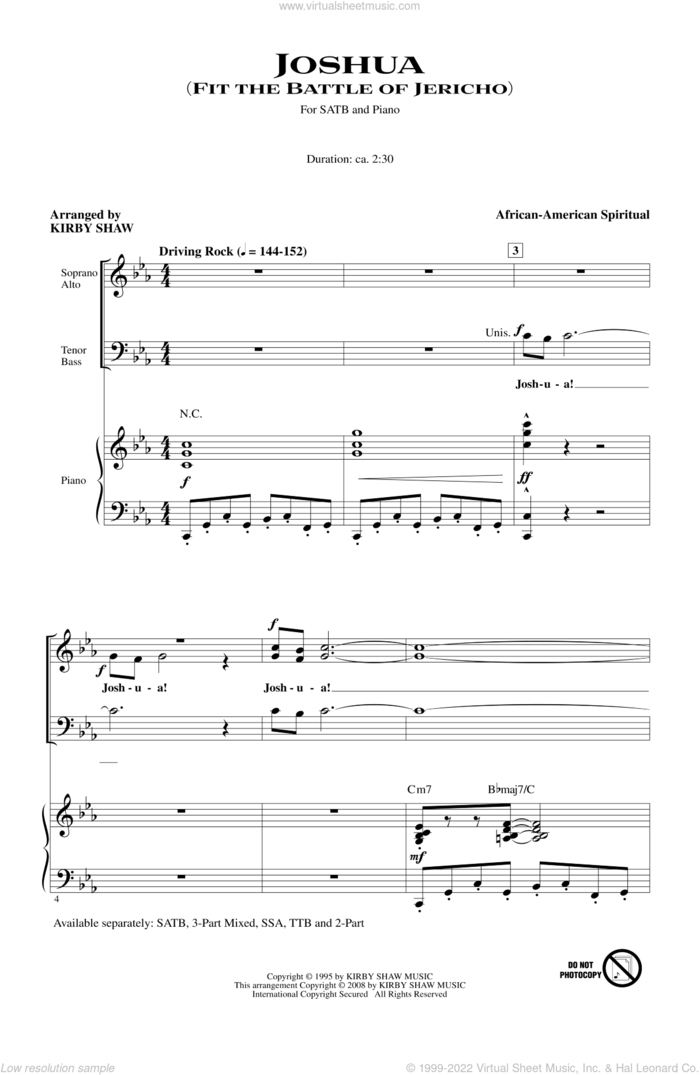 Joshua (Fit The Battle Of Jericho) sheet music for choir (SATB: soprano, alto, tenor, bass) by Kirby Shaw, intermediate skill level