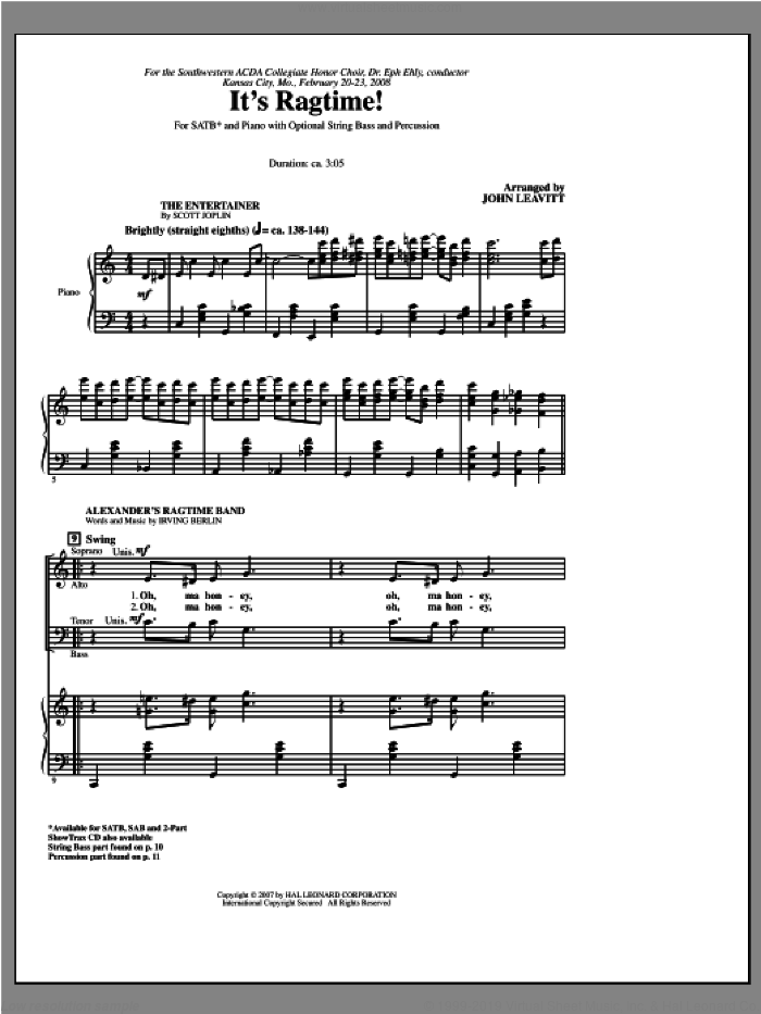 It's Ragtime! sheet music for choir (SATB: soprano, alto, tenor, bass) by John Leavitt, intermediate skill level