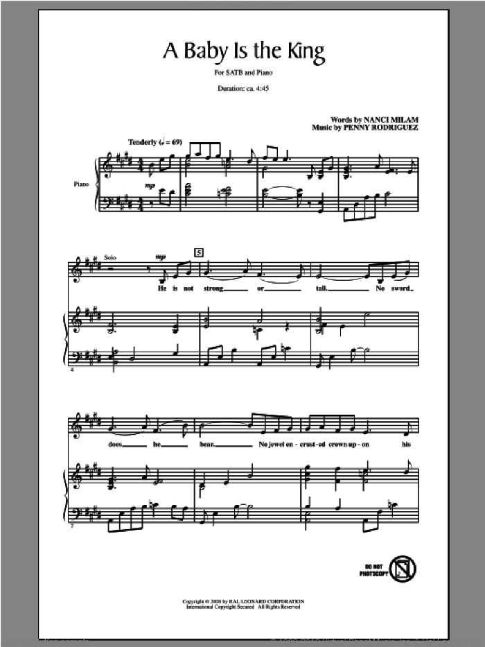 A Baby Is The King sheet music for choir (SATB: soprano, alto, tenor, bass) by Penny Rodqiguez, intermediate skill level