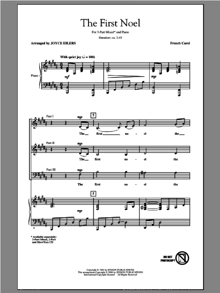 The First Noel sheet music for choir (3-Part Mixed) by Joyce Eilers, intermediate skill level