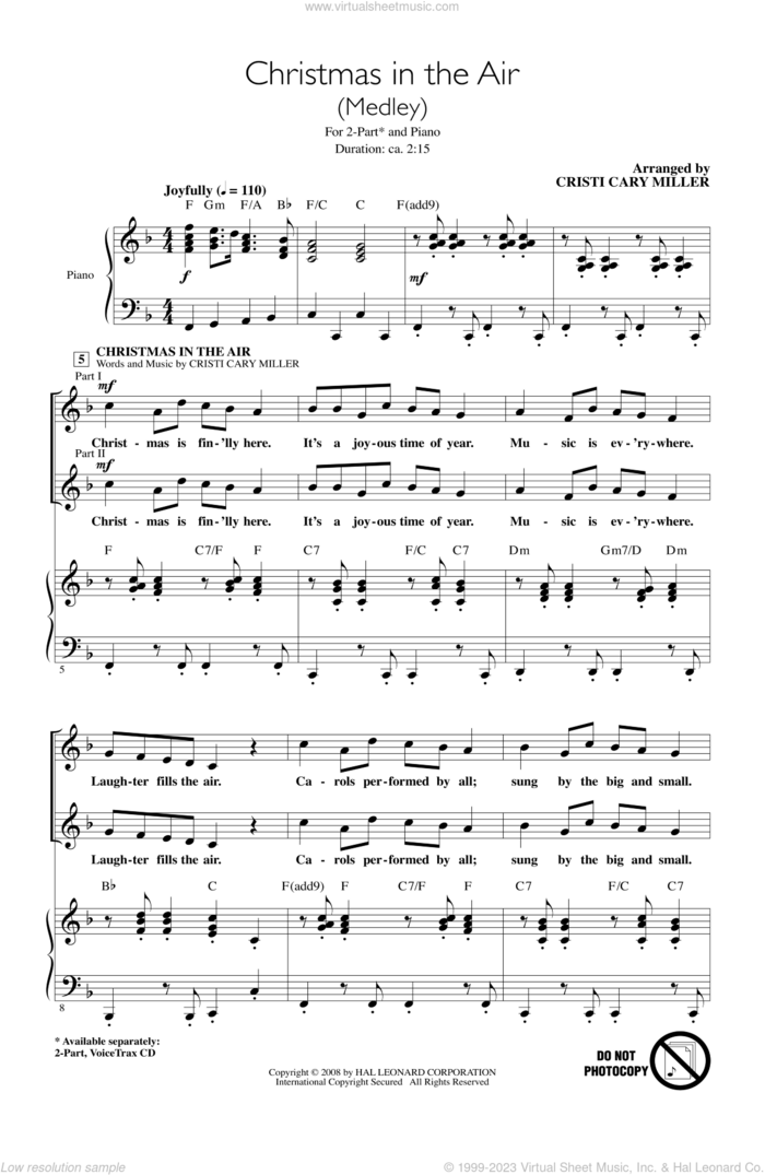 Christmas In The Air (Medley) sheet music for choir (2-Part) by Cristi Cary Miller, intermediate duet